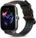 Strap-it Leer, Siliconen Smartwatch bandje - Geschikt voor Amazfit GTS 3 - Zwart-Bruin