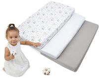 Medi Partners 3-delige hoeslakenset voor babybed, 60 x 120 cm, 100% katoen, beddengoed voor baby's, matras, kinderslaapzak, babybed (glas-wit-grijs)