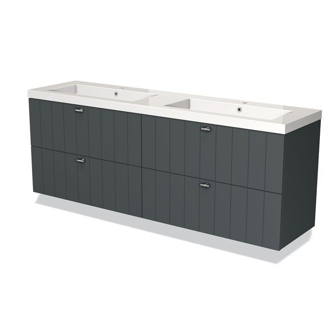 Maxaro Badkamermeubel 180cm Modulo Donkergrijs 4 Lades Lamel Wastafel Mineraalmarmer