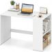 Bureau Blanc 112 X 60 cm, Table d'ordinateur avec 2 étagères latérales ouvertes & plateau de travail spacieux, poste de travail en bois