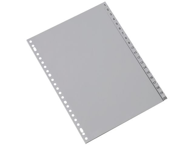 Staples Tabbladen grijs kunststof 23 rings, A4, bedrukte tabs, 1-20