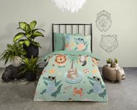 Dekbedovertrek animaux estivaux - 1 personne 140x200/220 cm - Vert - 100% Coton renforcé