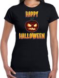 Bellatio Decorations Shoppartners Bv Happy Halloween horror pompoen verkleed t-shirt zwart voor dames - horror pompoen shirt / kleding / kostuum / horror outfit XS