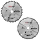 Saxton TCT Circular Wood Mitre Zaagbladen 210mm x 40 & 80T x 25,4mm boring compatibel met Evolution Rage Saws (Pack van 2)