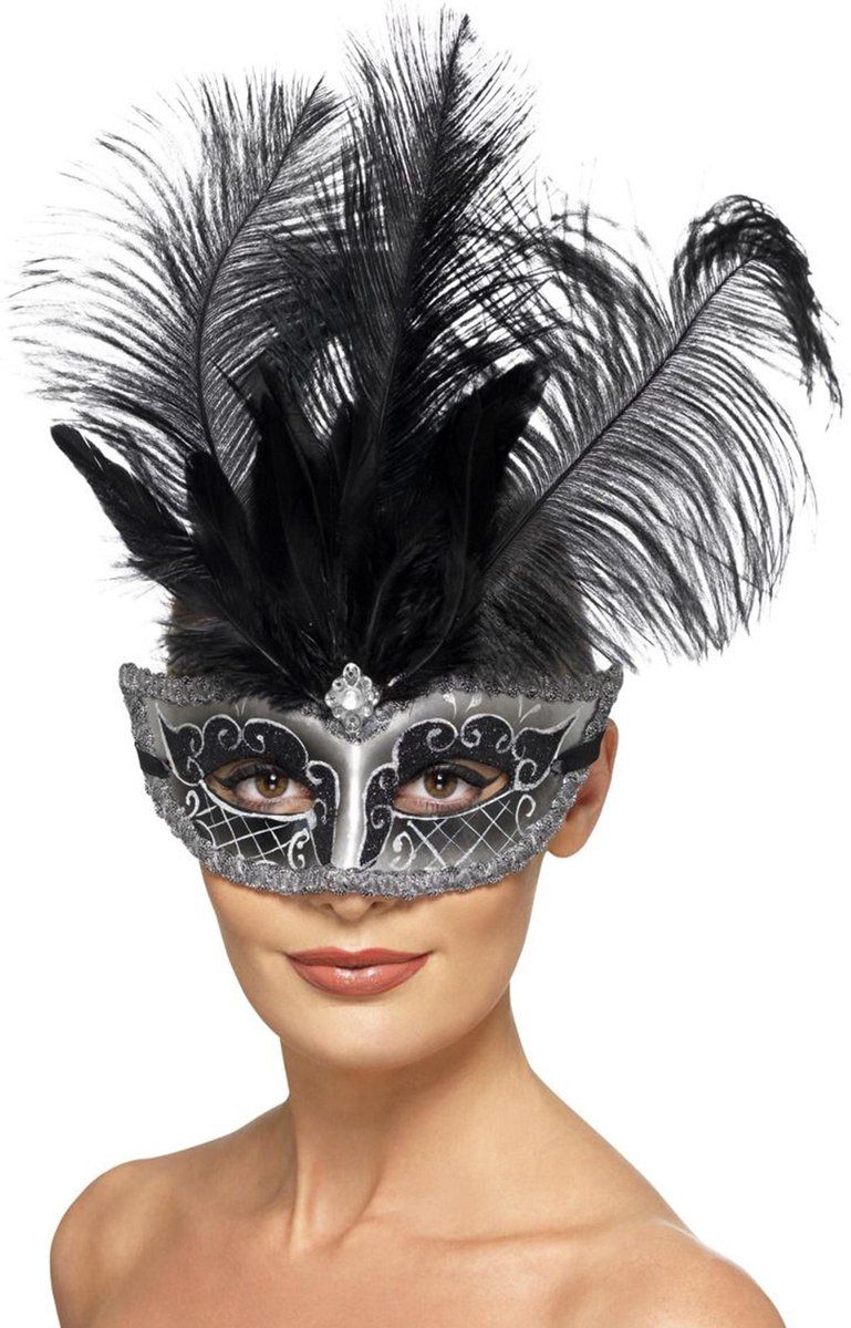 Smiffys Venetiaanse Colombina oogmasker - Zilver/Grijs - Maat: One Size