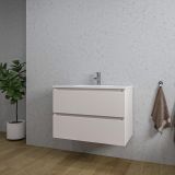 Saniclass Chaci Badkamermeubelset - 80x46x55cm - keramische wastafel wit - 1 wasbak - 1 kraangat - 2 lades - mat cotton (beige)
