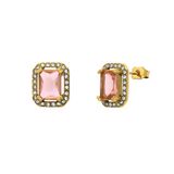 Lucardi - Dames Stalen goldplated oorknop vintage vierk roze