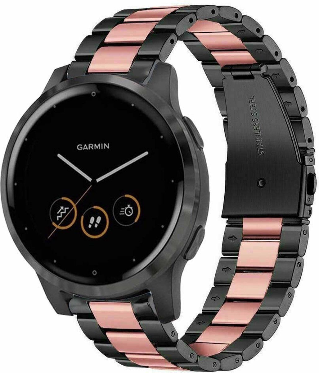 Strap-it Garmin Vivoactive 4s stalen band - 40mm - zwart/roze