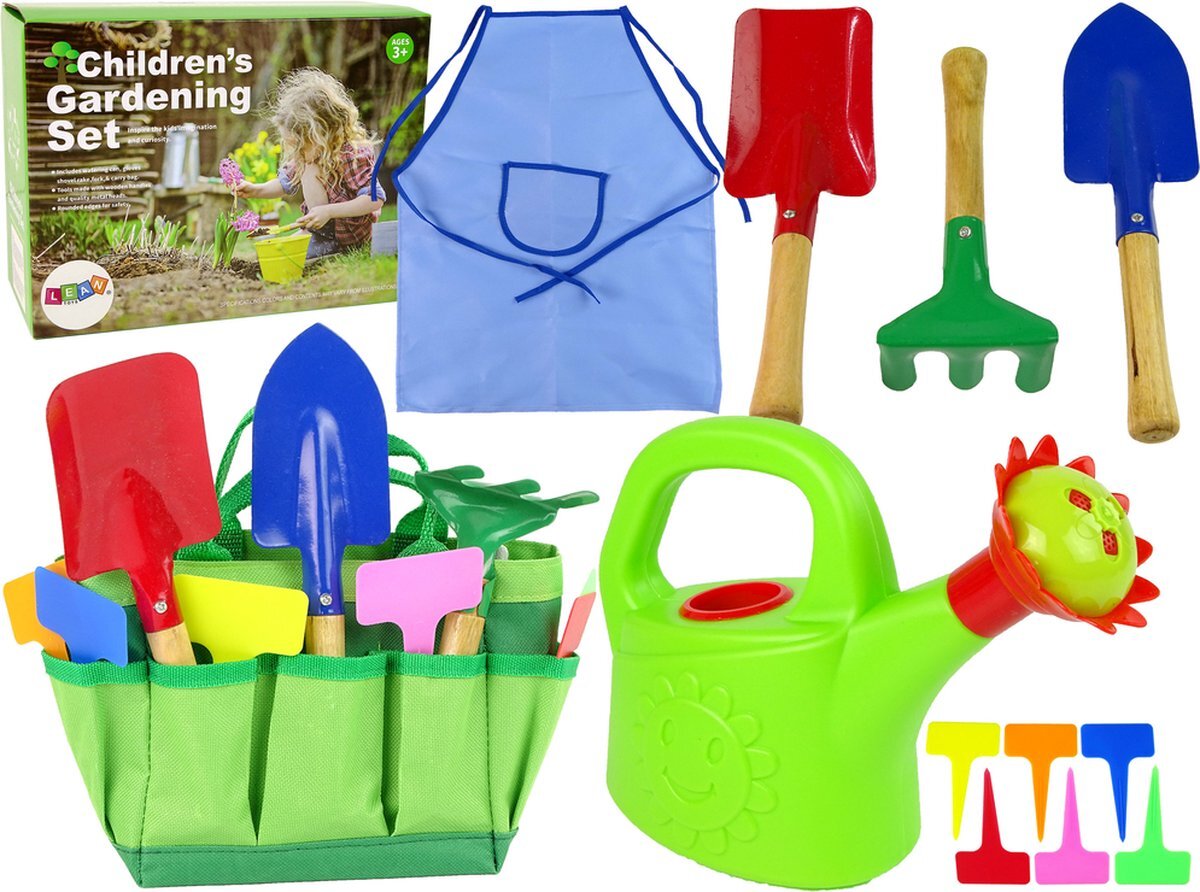 Lean Toys 12-delige tuigereedschap set voor kinderen inclusief tas, schep en gieter - Complete set - Vanaf 3 jaar