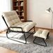 Chaise longue de luxe sans marque avec repose-pieds et 5 positions réglables, blanc, coussin inclus