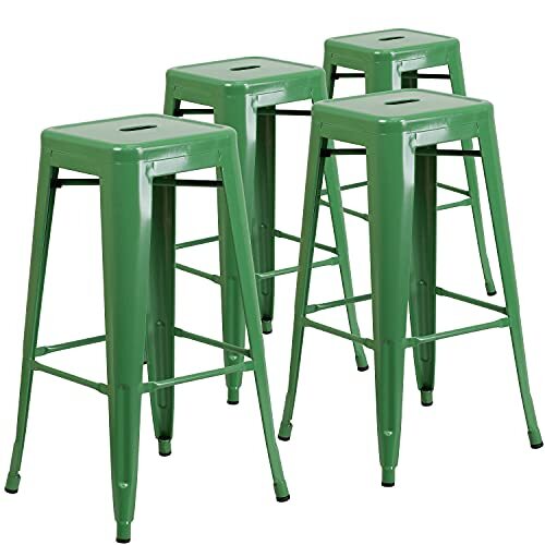 Flash Furniture 4 Pk. 30" Hoge Backless Groene Metaal Binnen-Openlucht Barkruk met Vierkante Seat