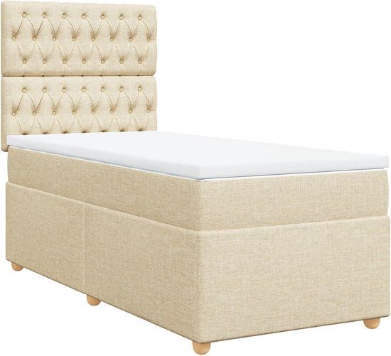 vidaXL Boxspring met matras Crème Stof 100x200 cm