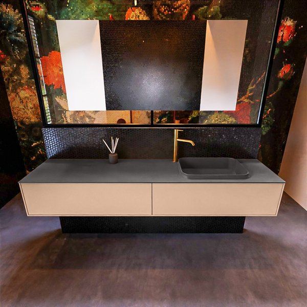 Mondiaz ERIN 200cm badmeubelset onderkast Rosee met 2 lades Wastafel RIDGE rechts Dark grey ERIN12005