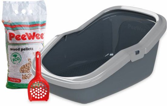 PeeWee EcoMinor Kattenbak Startpakket - Grijs - 56x39x27cm