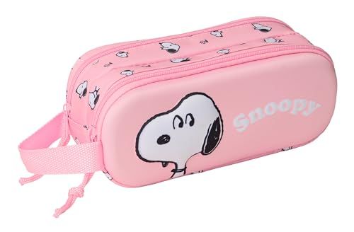 SNOOPY 3D dubbel etui voor kinderen, ideaal voor kinderen op schoolleeftijd, comfortabel en veelzijdig, kwaliteit en duurzaamheid, 21 x 6 x 8 cm, Lichtroze, M, Casual