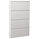 DRW Schoenenkast met 4 schuifladen van metaal in wit, 80 x 15 x 136 cm