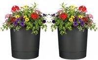 Mica Decorations Pot Coco - 2x - avec soucoupe - anthracite - H37 x D35 cm - plastique - extérieur