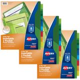 Avery Verdelers voor 3 ringmappen, 8-Tab Binder Dividers, twee zakken plastic bindmiddelverdelers, insteekbare grote tabbladen, veelkleurig, 3 sets (71907)