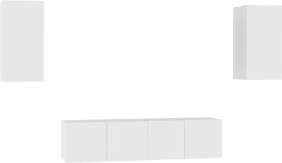 vidaXL - 4-delige - Tv-meubelset - bewerkt - hout - wit