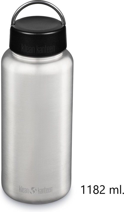 Klean Kanteen Wide - Fles - 1182ml - Zilver - Met brede lusdop - BPA-vrij - 2023
