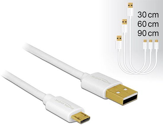 DeLOCK 83679 USB-kabel USB 2.0 USB A naar Micro-USB B Wit 3 stuks