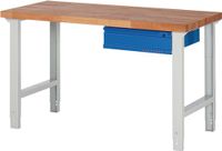 Promat/Tecwerk Werkbank | serie BK 650 | B1500xD700xH790-1140mm beukenh. massief | lichtgrijs RAL7035 gentiaanblauw RAL5010 | 1 lade