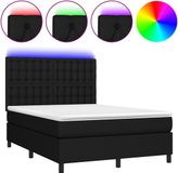 vidaXL Boxspring met matras en LED stof zwart 140x200 cm