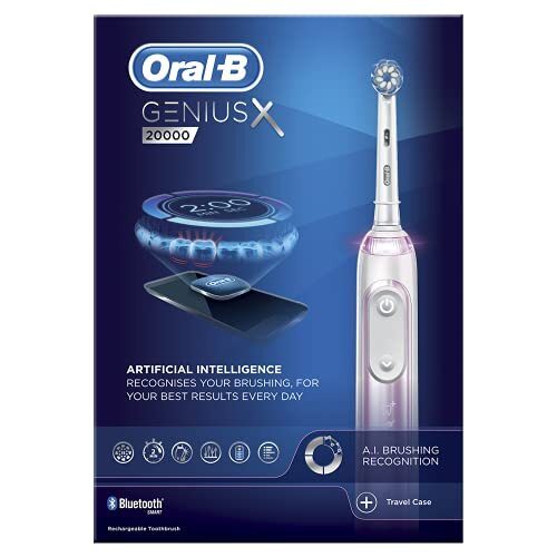 Oral-B Genius X met Kunstmatige Intelligentie Blush Roze Elektrische Tandenborstel, 1 Tandenborstel Hoofd, 6 Reinigingsmodi, Gum Pressure Sensor, USB Opladen Travel Case, UK 2 Pin Plug