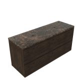 Saniclass Holz Pure Badkamermeubelset - 140x45x63cm - Noche natuurstenen topblad dark emperador - 2 kraangaten - 4 lades - mat eiken charcoal (hout) SW1420793/SW1242394