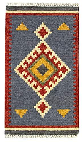 HAMID - Tapijt Kilim Lori met modern design - 100% wol - handgeweven tapijt - tapijt voor hal, woonkamer, slaapkamer, woonkamer, entree (D.1, 110 x 60 cm)