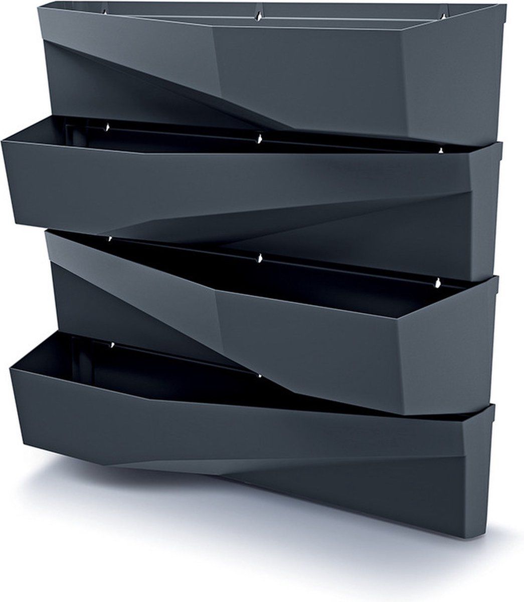 Prosperplast Set van 4x verticale tuin hangende plantenbakken - Modulair - Antraciet grijs - L 78 x B 19 x H 35 cm