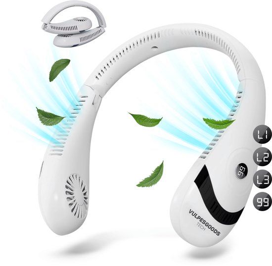 Vulpes Goods Tech - Nek Ventilator - PRO White - Draagbare Gezichtsventilator - USB - 3 standen