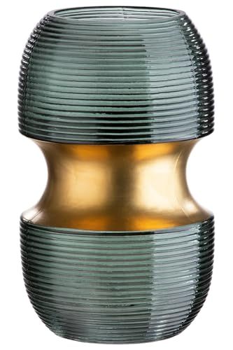 GILDE Decoratieve vaas glazen vaas - moderne bloemenvaas met groeven design - geschenk verjaardag tafeldecoratie Kerstmis bruiloft gouden bruiloft - kleur: groen goud hoogte 22 cm