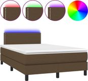 vidaXL Boxspringbed met matras en LED-verlichting, donkerbruin, 120x200 cm, stof