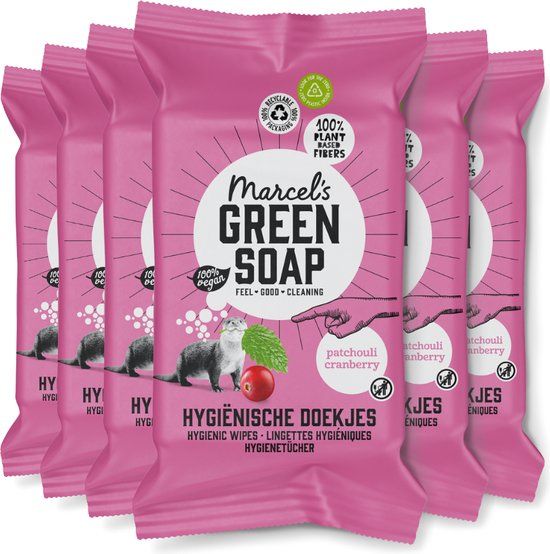Marcel's Green Soap Aanbieding: 6x Marcel's Green Soap hygiënische doekjes patchouli en cranberry (60 stuks)