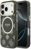 Guess Peony Hot Stamp iPhone 17 Pro Hoesje MagSafe Back Cover Goud Zwart