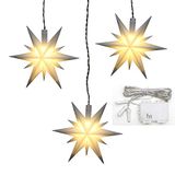 Dekohelden24 Set van 3 kerststerren van kunststof in wit, incl. LED-verlichting en 6h timer, geschikt voor gebruik op batterijen, geschikt voor binnen en buiten. Afmetingen per ster L/B/H: 13,5 x 5,5