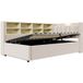 Canapé-lit rembourré 90 x 200 cm avec rangement hydraulique, LED, USB et USB-C, beige