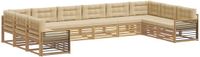 vidaXL Hoek loungeset 10 zitplaatsen acacia hout wit en beige