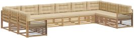 vidaXL Hoek loungeset 10 zitplaatsen acacia hout wit en beige
