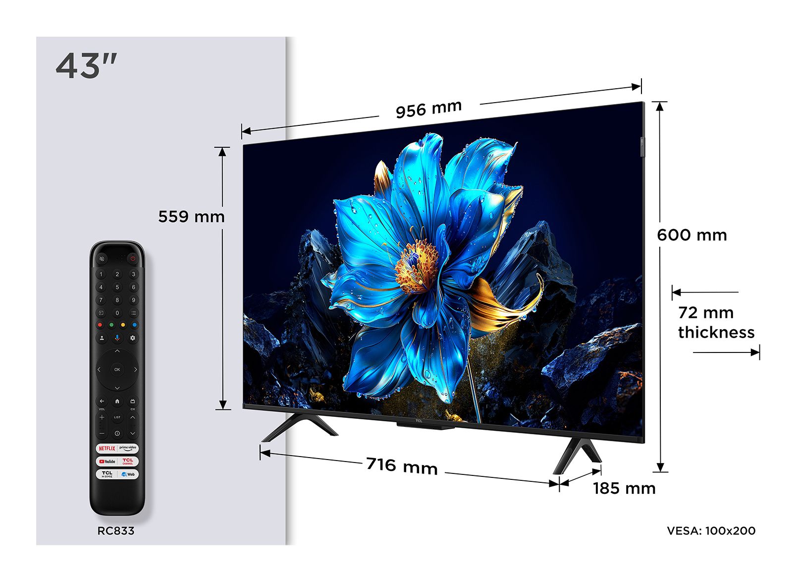 TCL 43P79K 43 inch 4K Ultra HD QLED Smart Google TV - Metallic