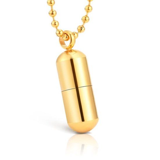 LGT JWLS LGT Jewels Heren Ketting Edelstaal Pill Case Goudkleurig