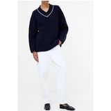 French Connection Kezia Pull Col V Vertical Navy/w.white