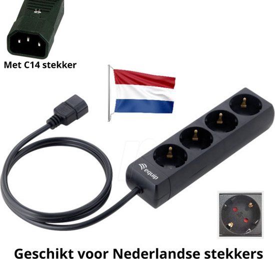 Equip 4-Outlet Power Strip - Black - 1.8m Cable - Splashproof