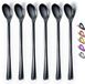 Ibenzoa® Set de 6 longues cuillères de mélange, noir – Acier inoxydable avec revêtement titane noir, manche ergonomique, résistant aux rayures et au lave-vaisselle, adapté pour le café, le thé et les cocktails
