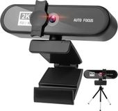 DrPhone CW7 - 2K Webcam – 2592x1944P– Webcamera met Microfoon/Statief en Privacykap - Autofocus - 85 graden groothoek – 5MP - Zwart
