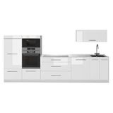Vicco Cuisine "Fame-Line", Blanc Haute brillance/Blanc, 340cm | 6 Modules · Pieds réglables en hauteur · Sans plan de travail · Façades en MDF · Softclose · Poignées en métal