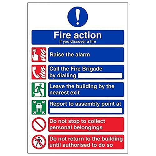 VSafety General 6 Message Fire Action Sign - 200mm x 300mm - Rigid Plastic