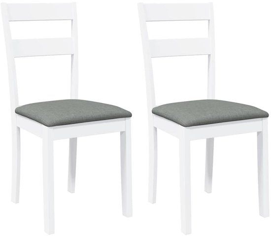 vidaXL Eetkamerstoelen met kussens 2 stuks massief rubberwood wit