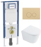 Geberit QeramiQ Dely Toiletset - 36.3x51.7cm - Diepspoel - Rimless - Inbouwreservoir - Softclose Zitting - Beige Bedieningsplaat - Glans Wit